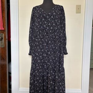 Madewell Maxi Floral Black Long Sleeve Dress
